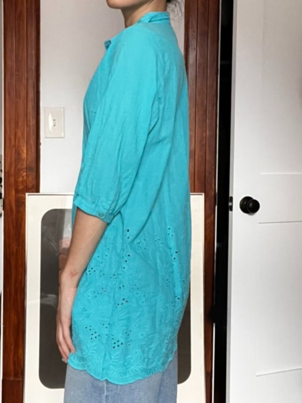Long Blue Button Down Tunic - Picture 2 of 5